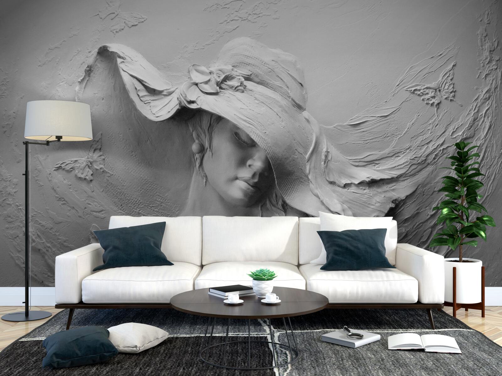 Fotobehang dame met hoofddeksel