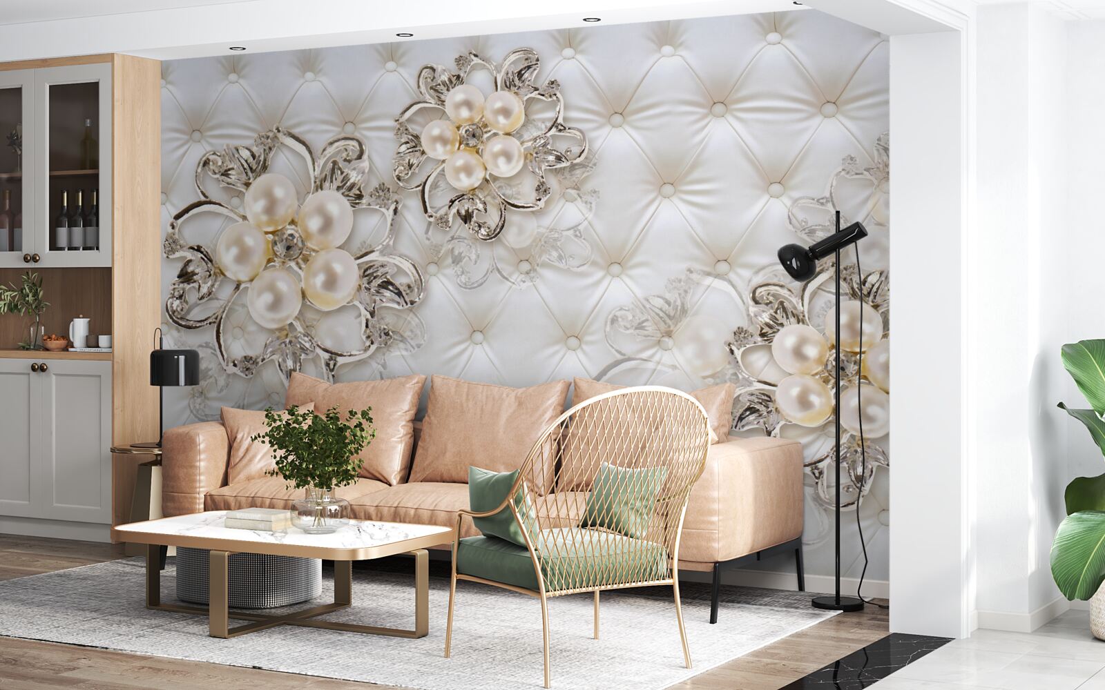 Fotobehang bekleding met bloemmotief