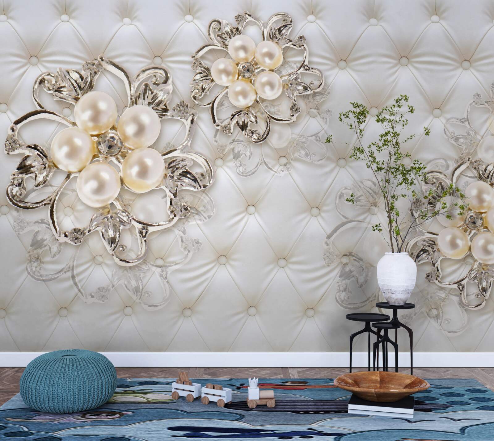 Fotobehang bekleding met bloemmotief