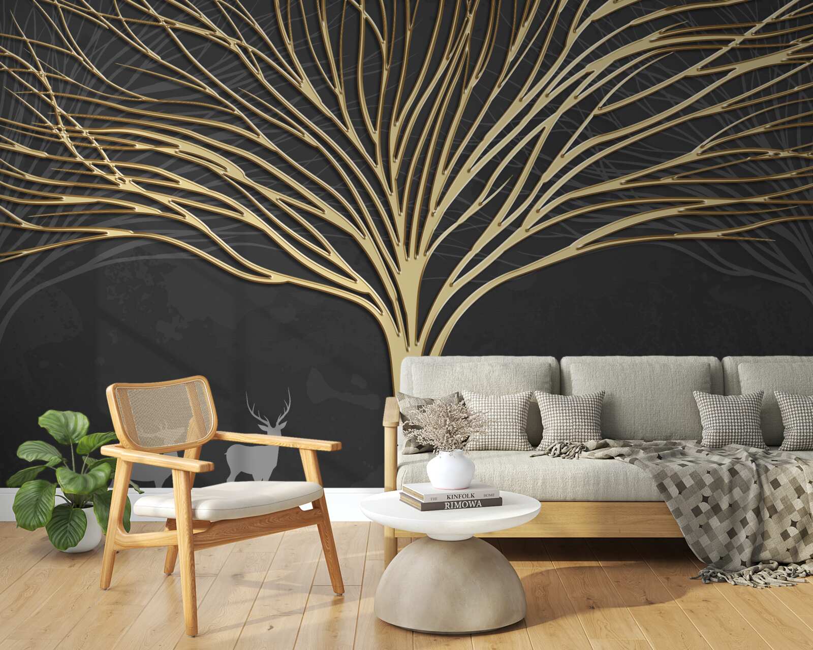 Fotobehang abstracte boom van goud