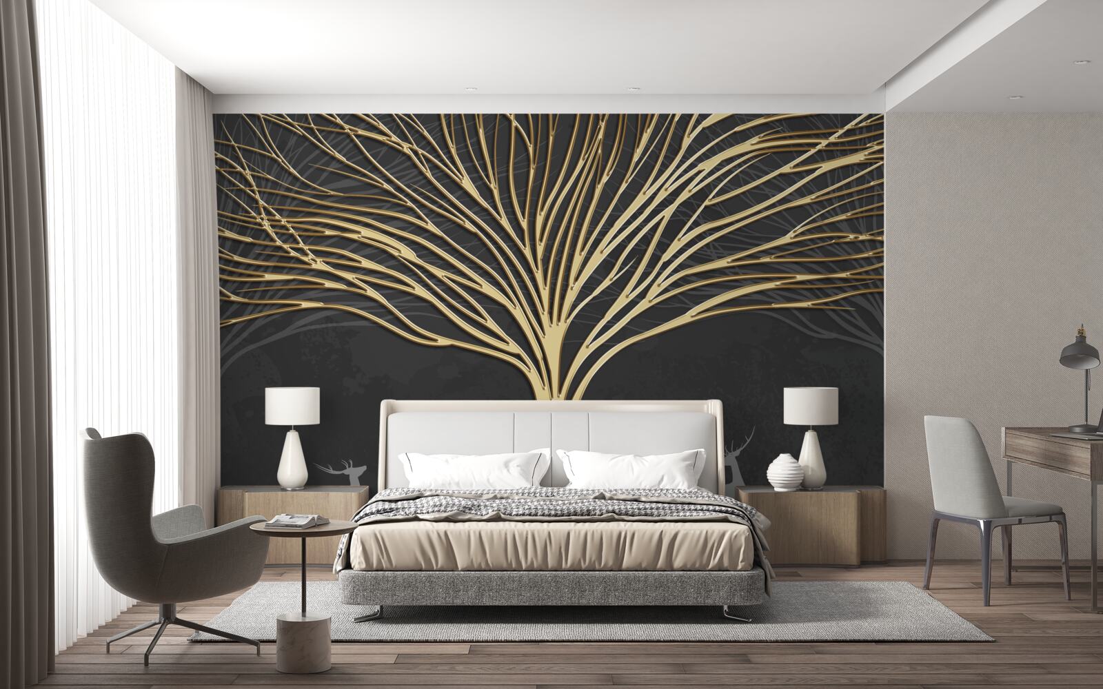 Fotobehang abstracte boom van goud