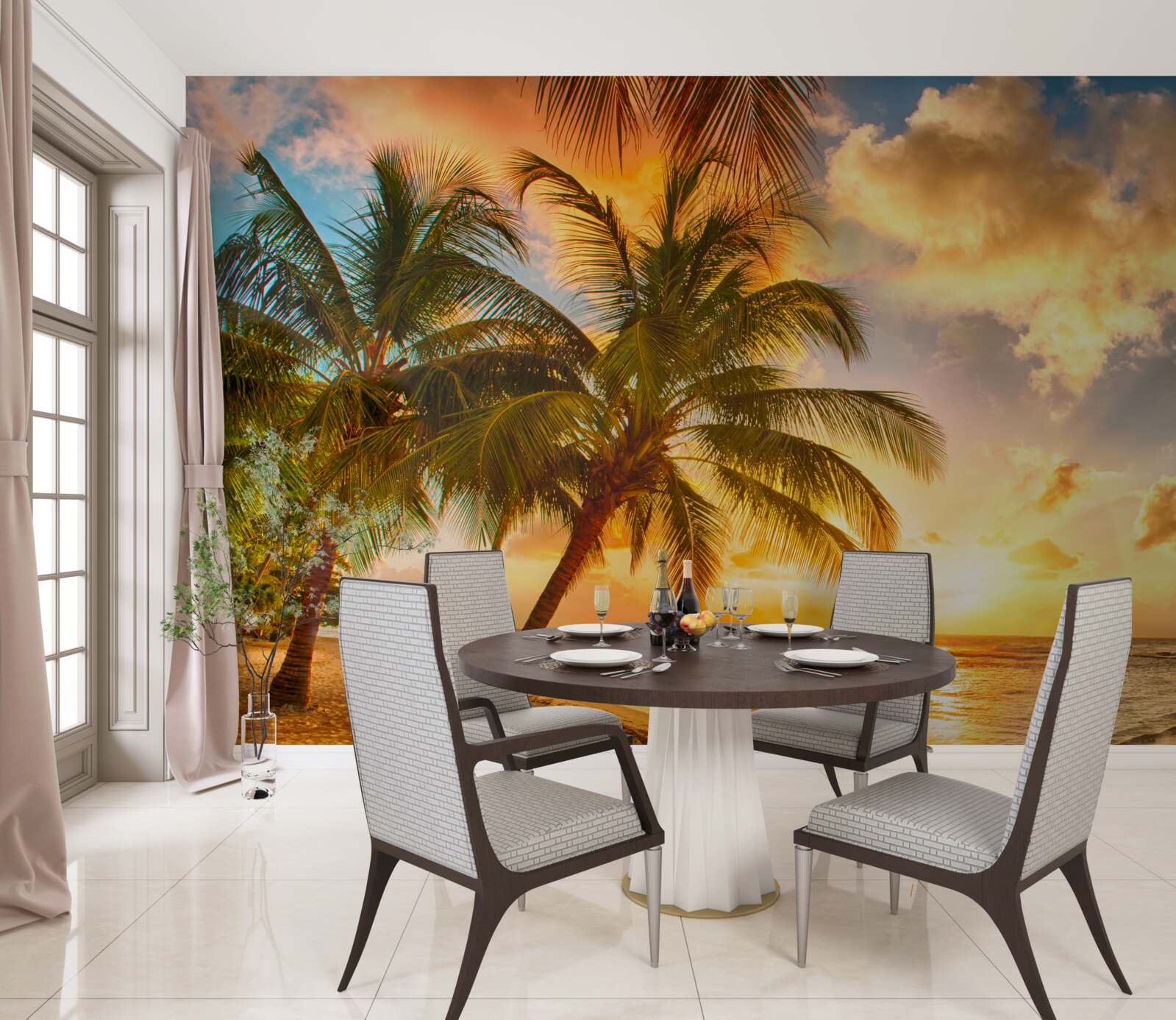 Fotobehang de zon gaat onder boven de oceaan