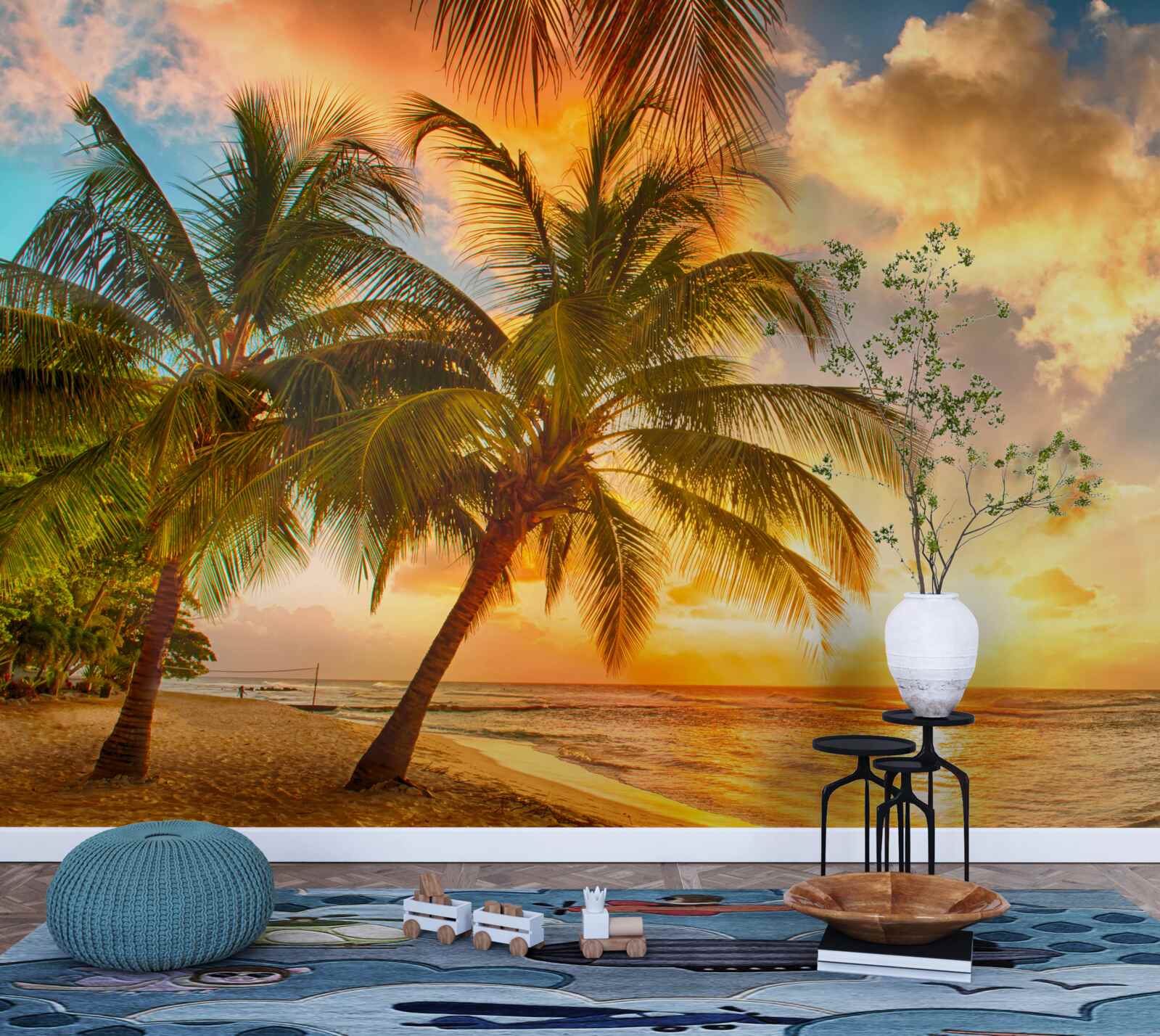 Fotobehang de zon gaat onder boven de oceaan