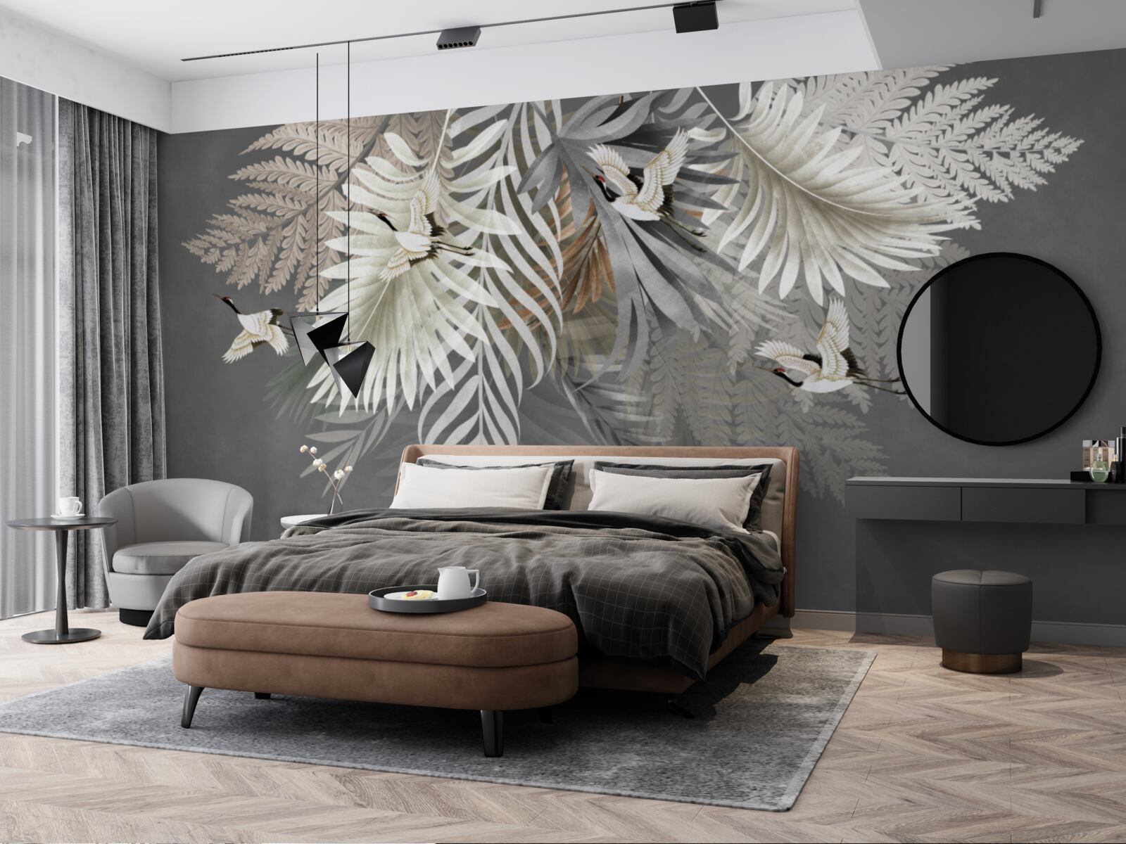 Fotobehang bladeren en vogels