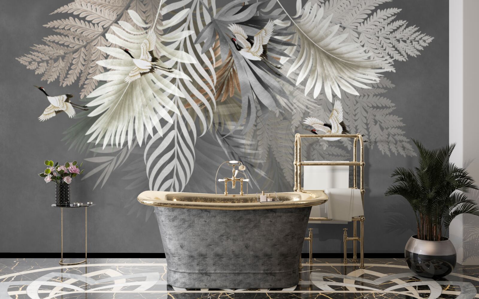 Fotobehang bladeren en vogels