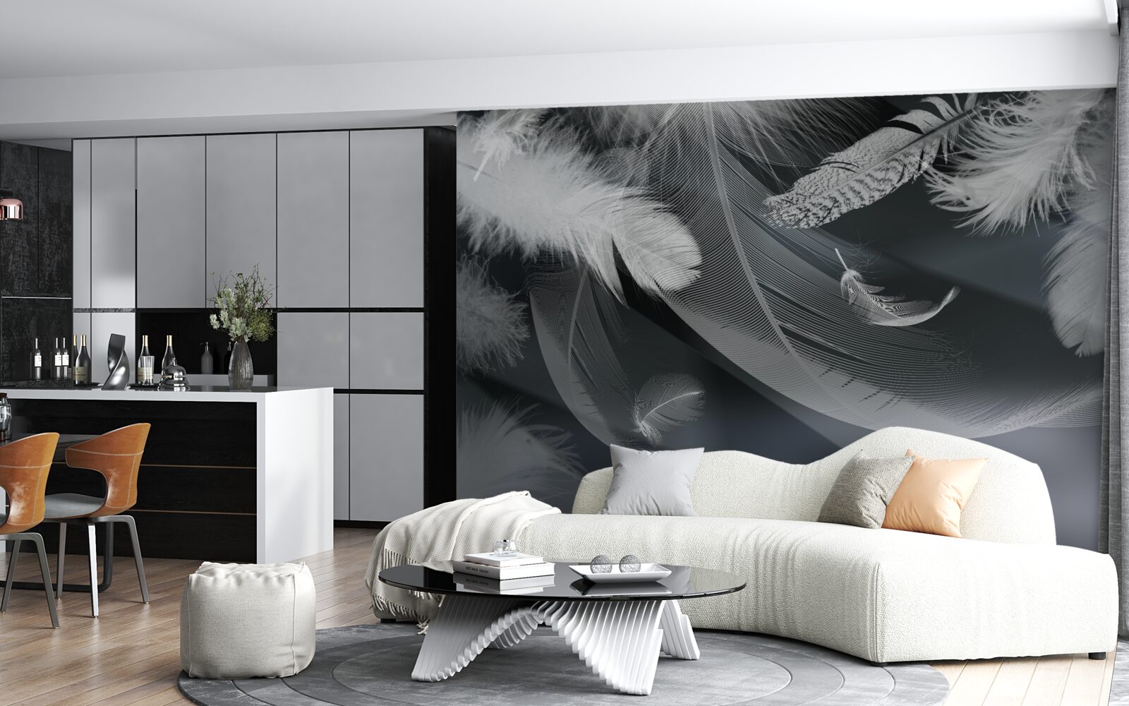 Fotobehang donkere achtergrond versierd met veren