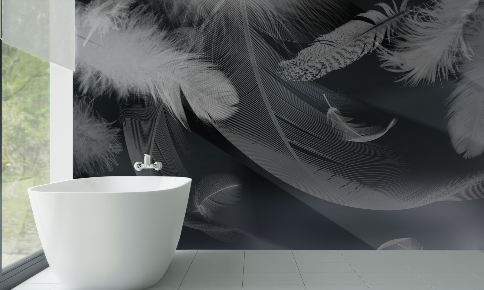 Fotobehang donkere achtergrond versierd met veren