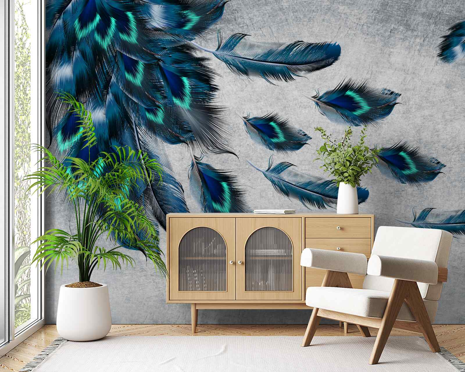 Fotobehang groene pluimen