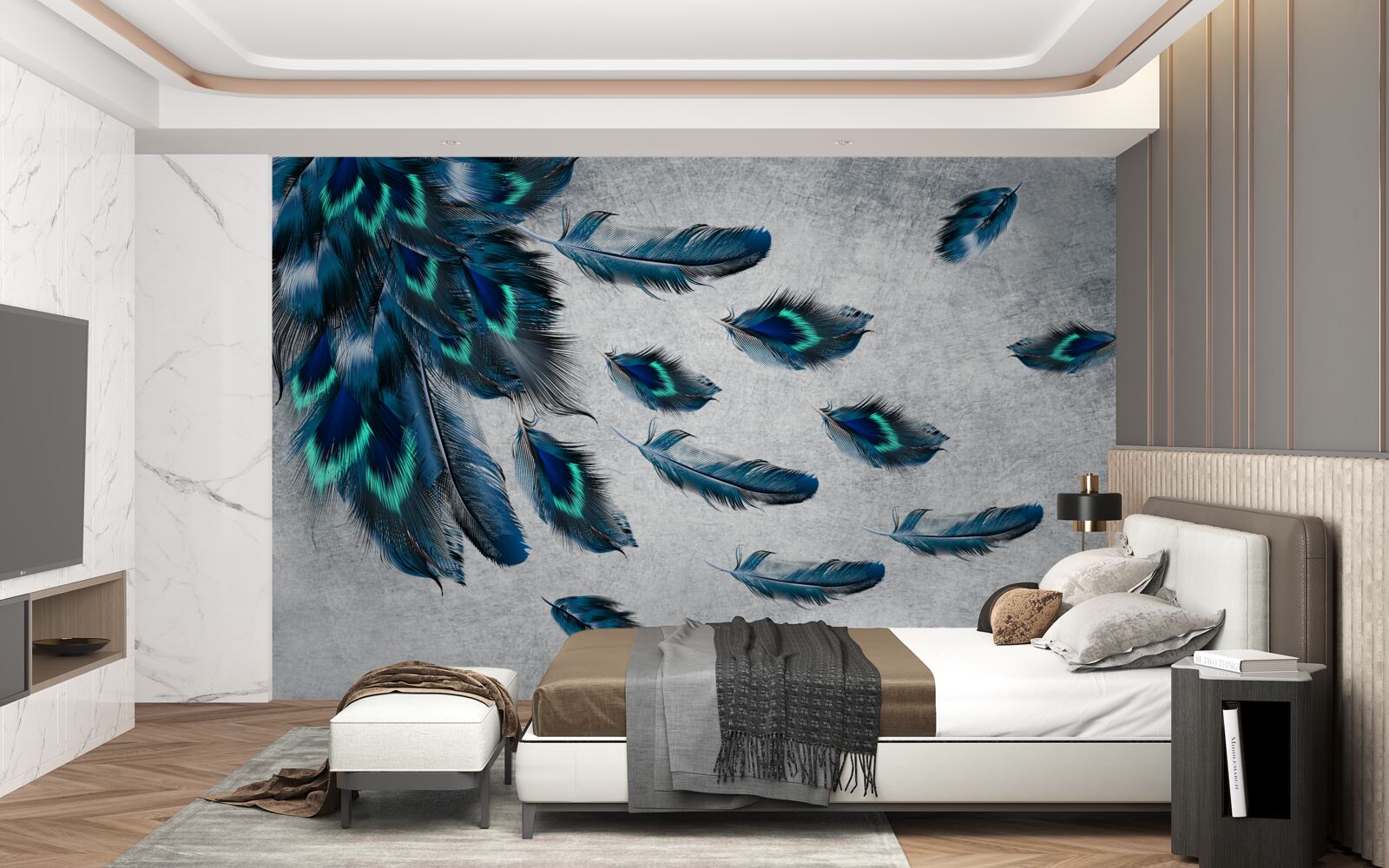 Fotobehang groene pluimen