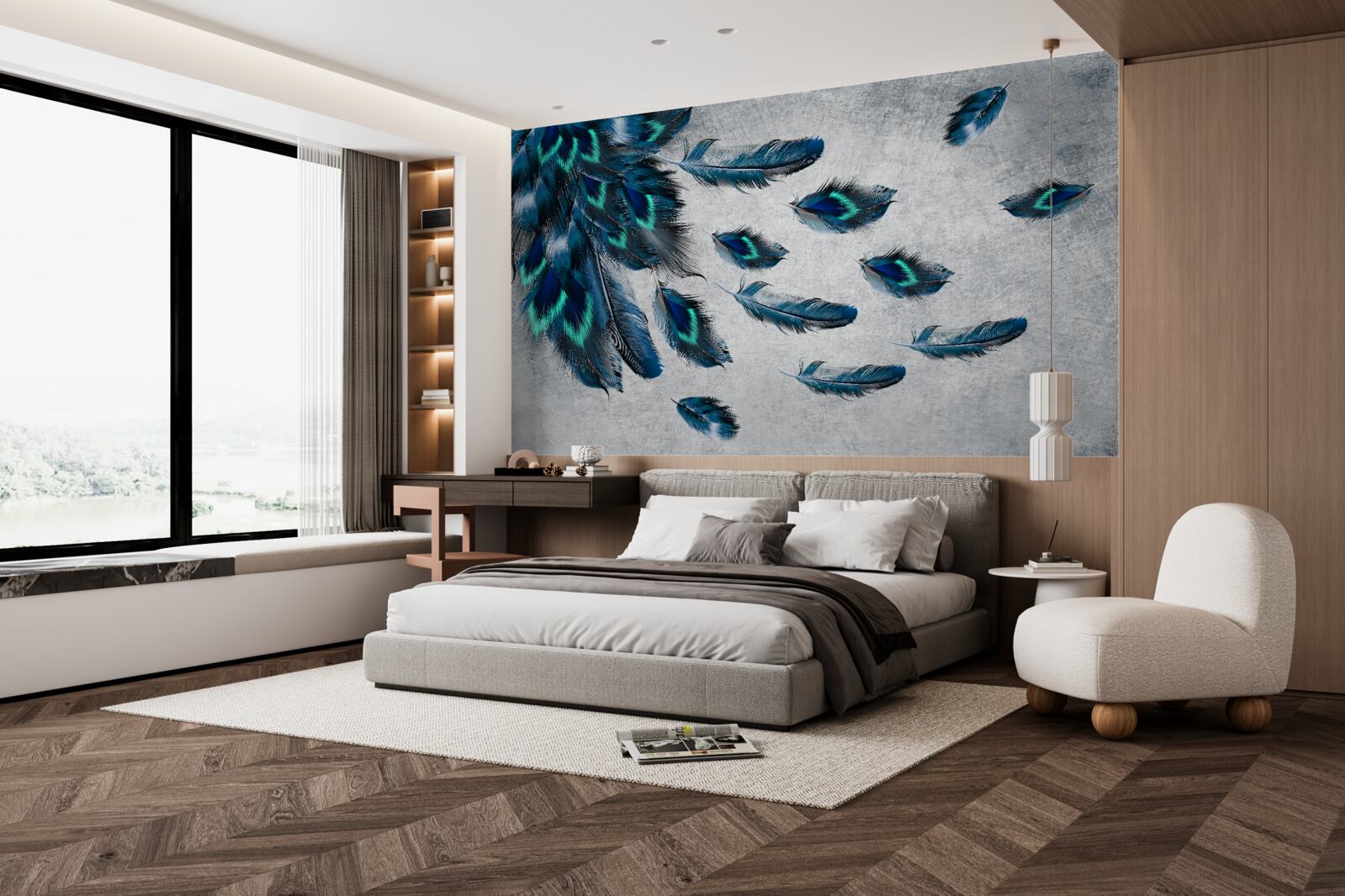 Fotobehang groene pluimen