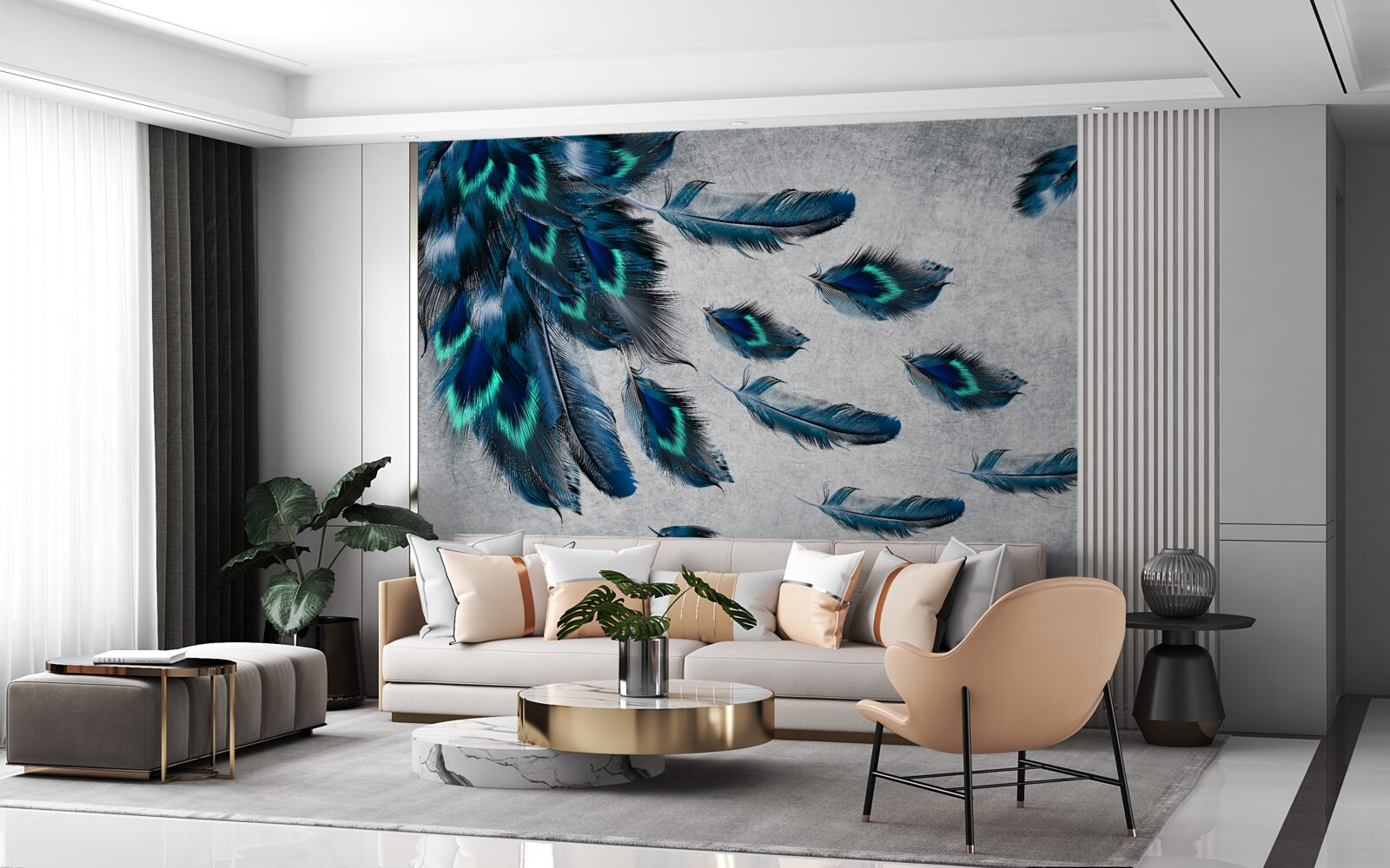 Fotobehang groene pluimen