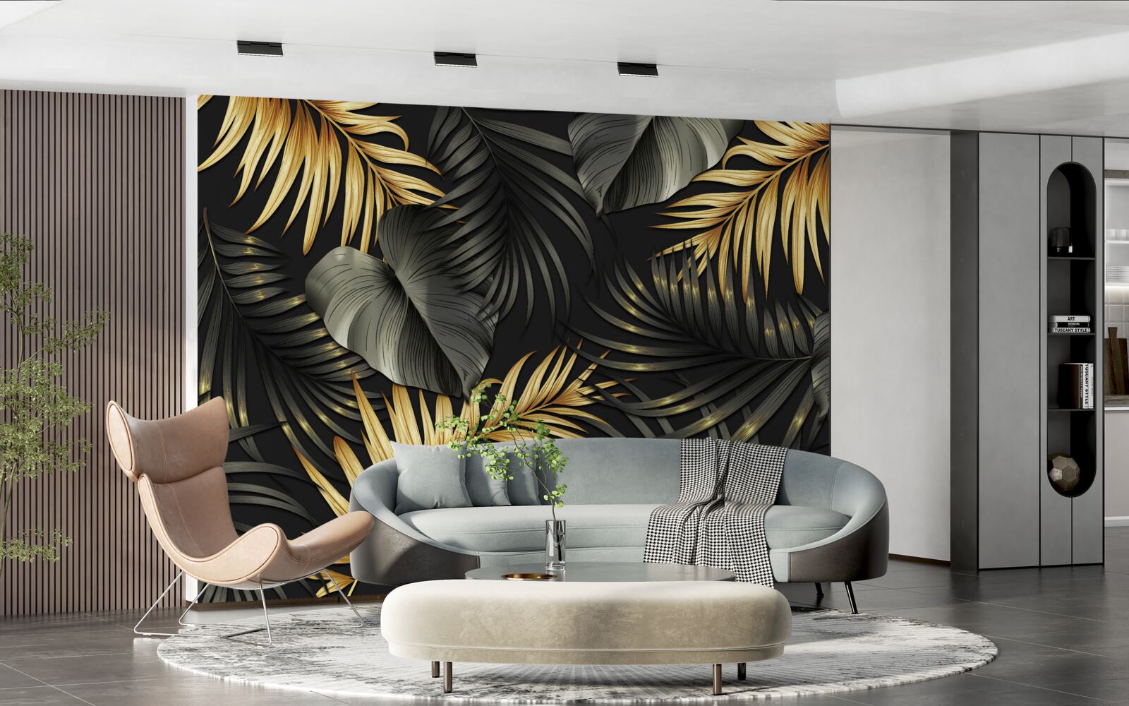 Fotobehang takken bezaaid met groene bladeren