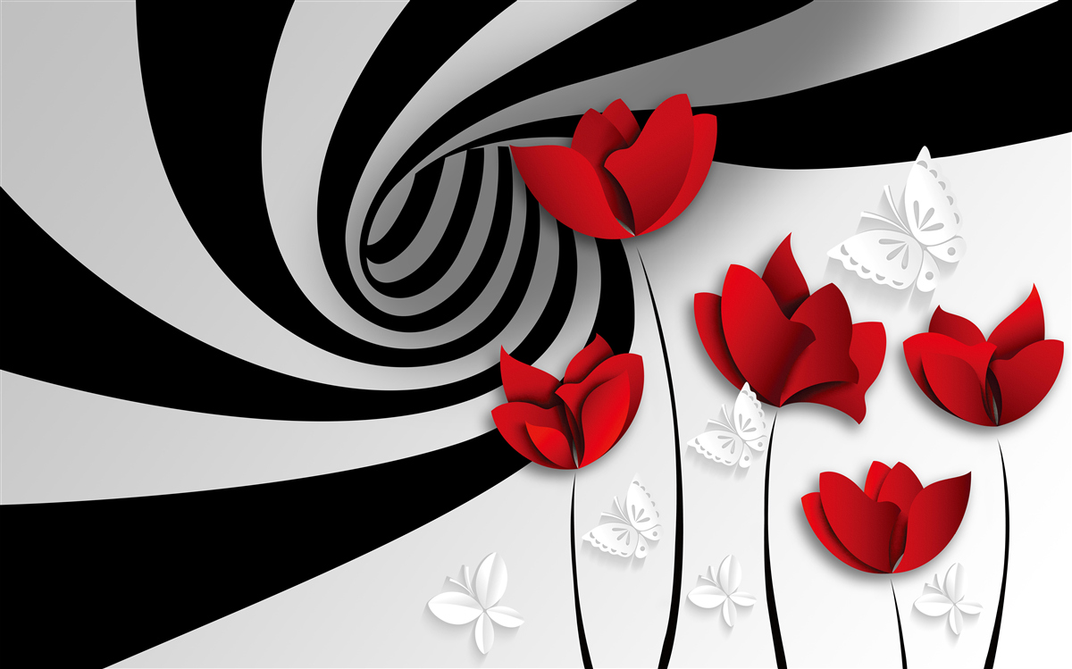 Fotobehang tunnel en scharlakenrode knoppen