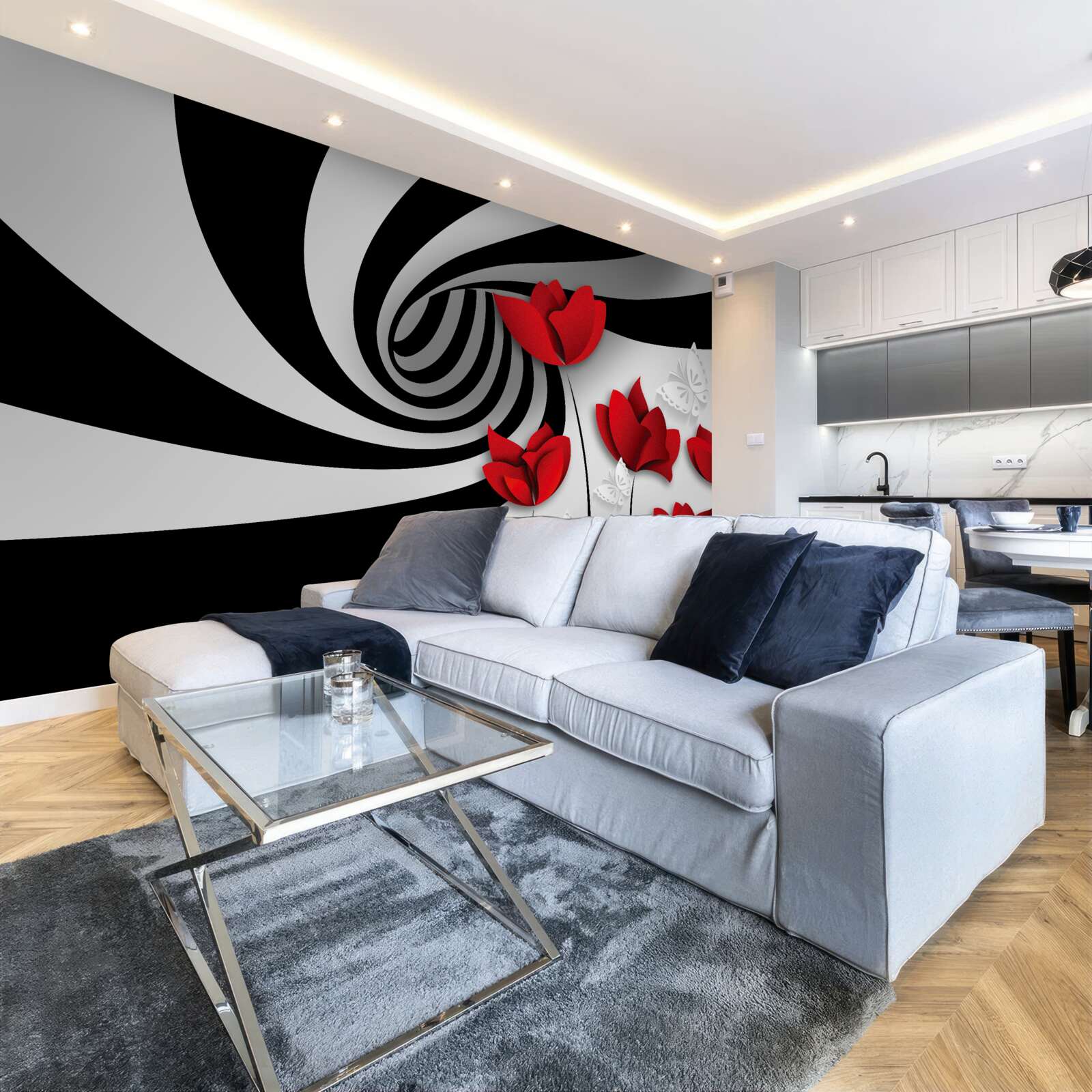 Fotobehang tunnel en scharlakenrode knoppen