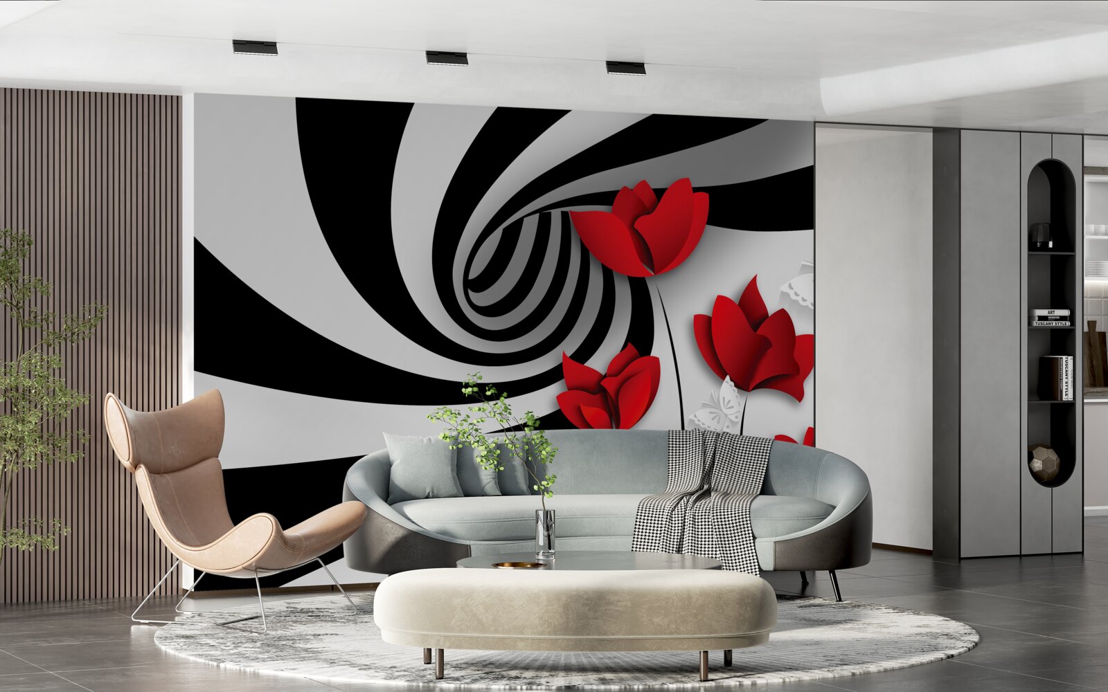 Fotobehang tunnel en scharlakenrode knoppen