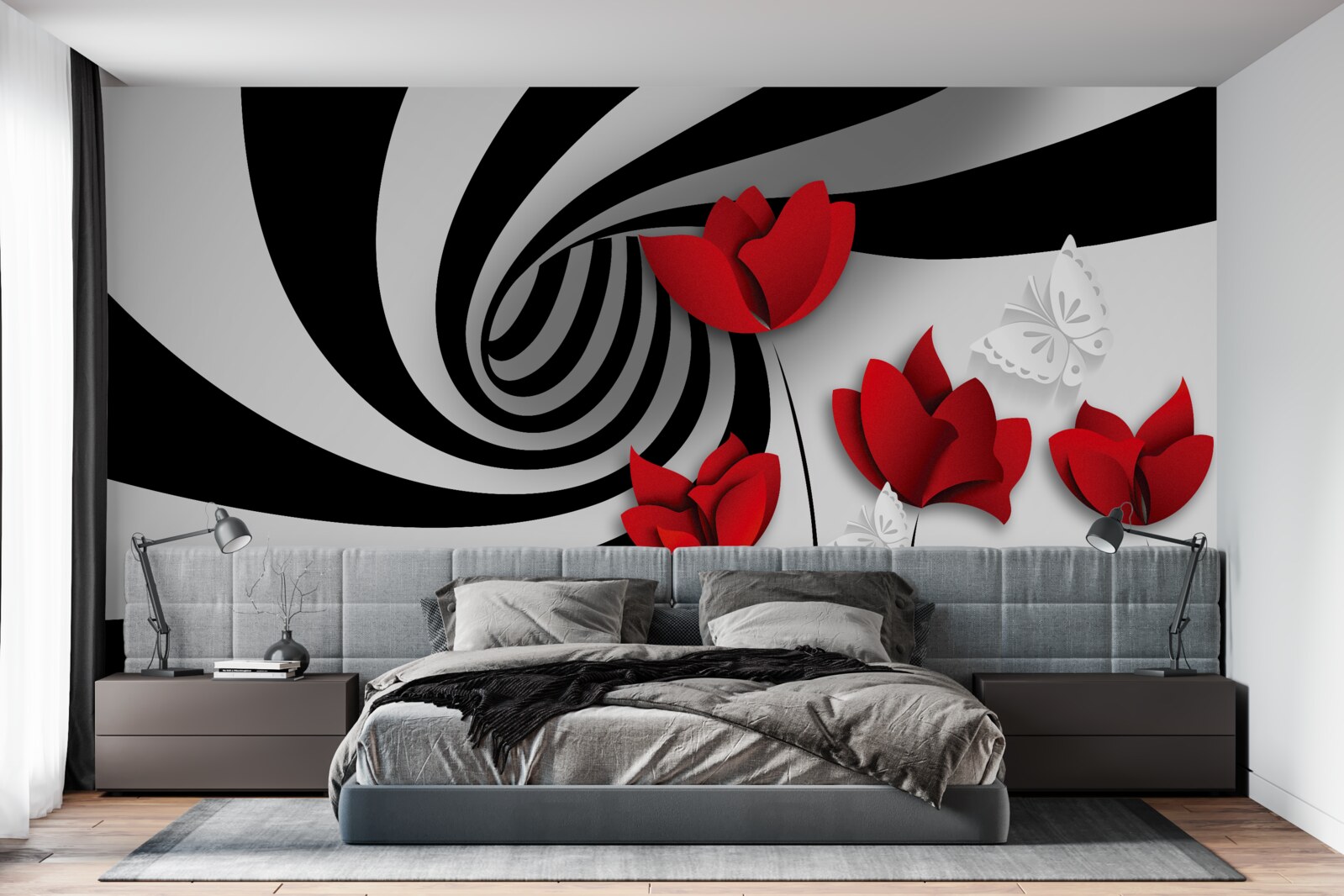 Fotobehang tunnel en scharlakenrode knoppen