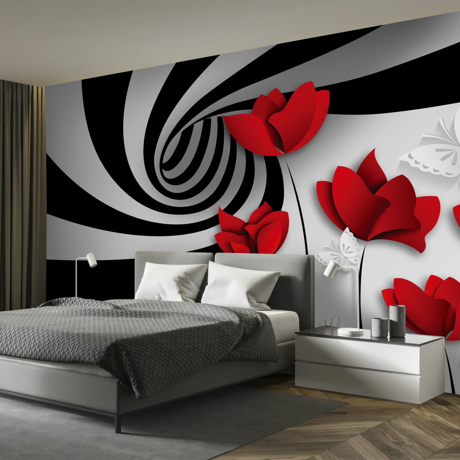 Fotobehang tunnel en scharlakenrode knoppen