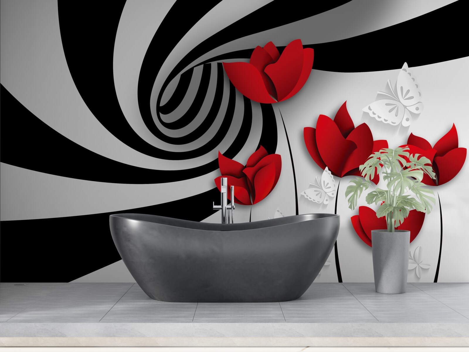 Fotobehang tunnel en scharlakenrode knoppen