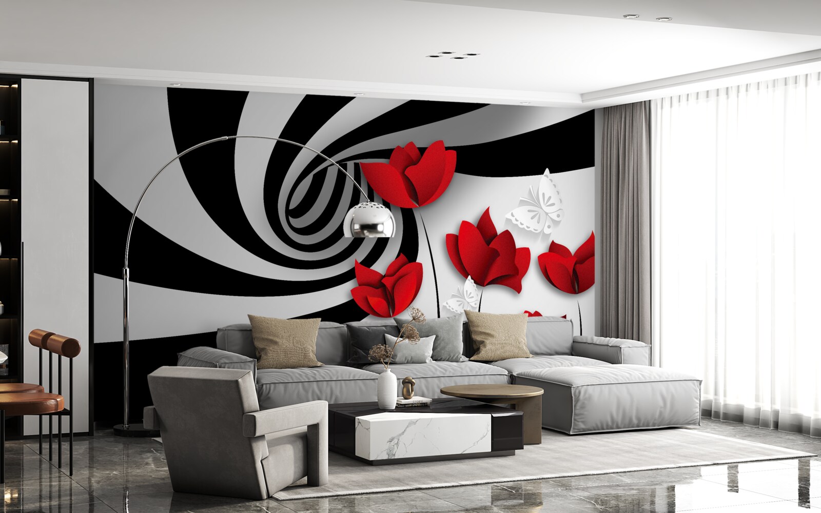 Fotobehang tunnel en scharlakenrode knoppen