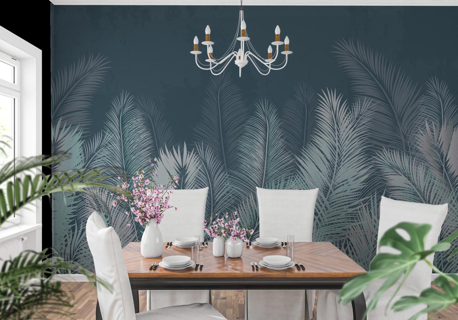 Fotobehang uitgestrekte palmbladeren