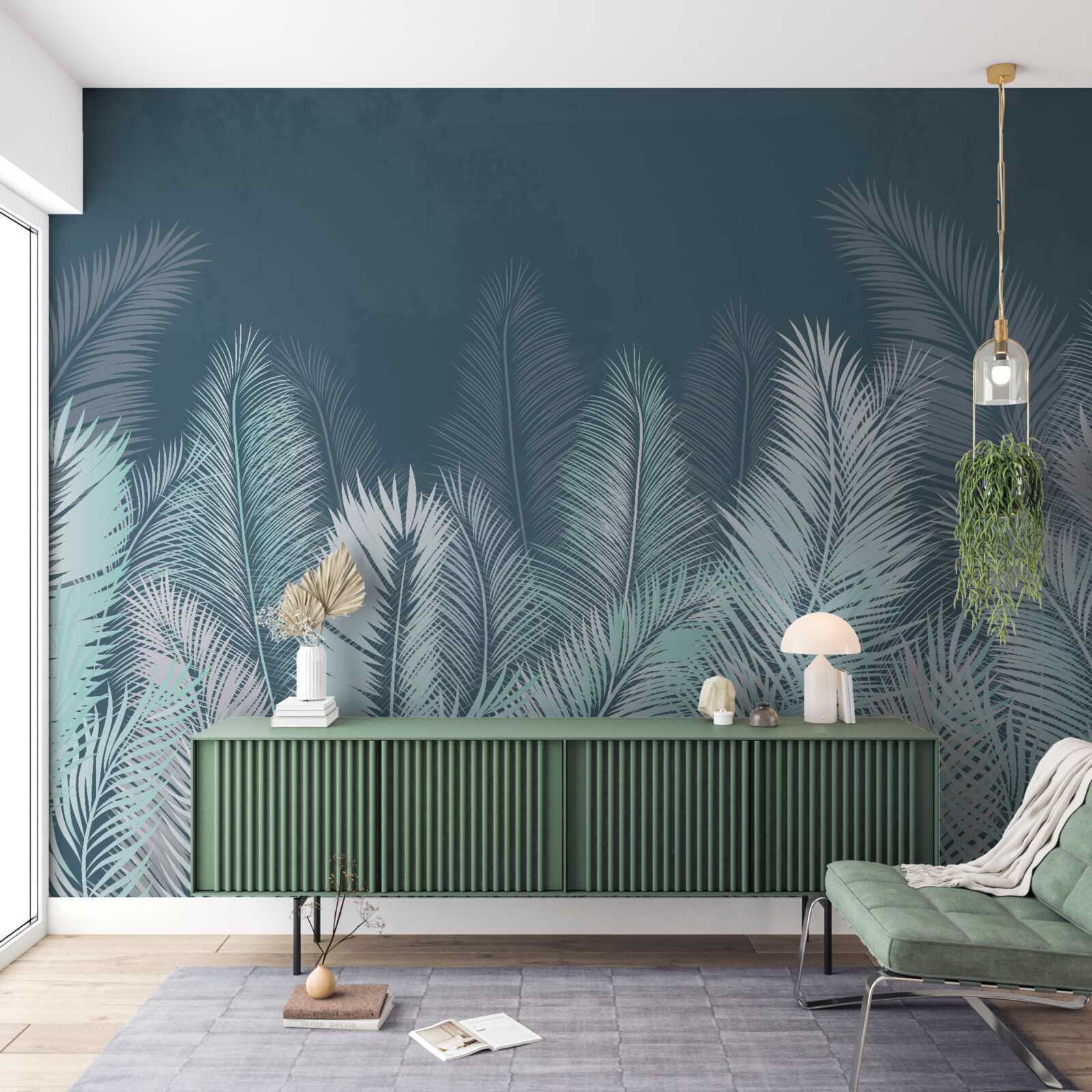 Fotobehang uitgestrekte palmbladeren