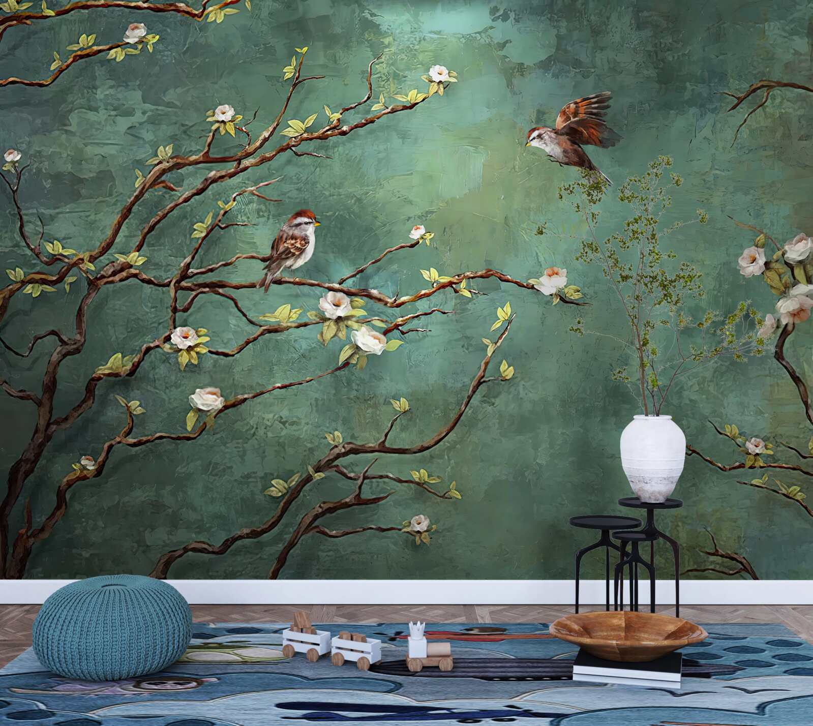 Fotobehang takken zijn bezaaid met vogels