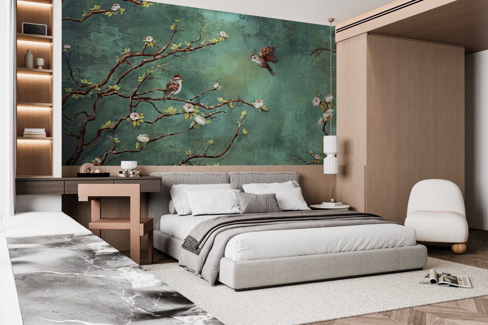 Fotobehang takken zijn bezaaid met vogels