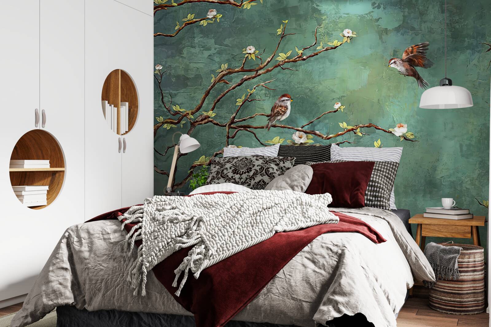 Fotobehang takken zijn bezaaid met vogels