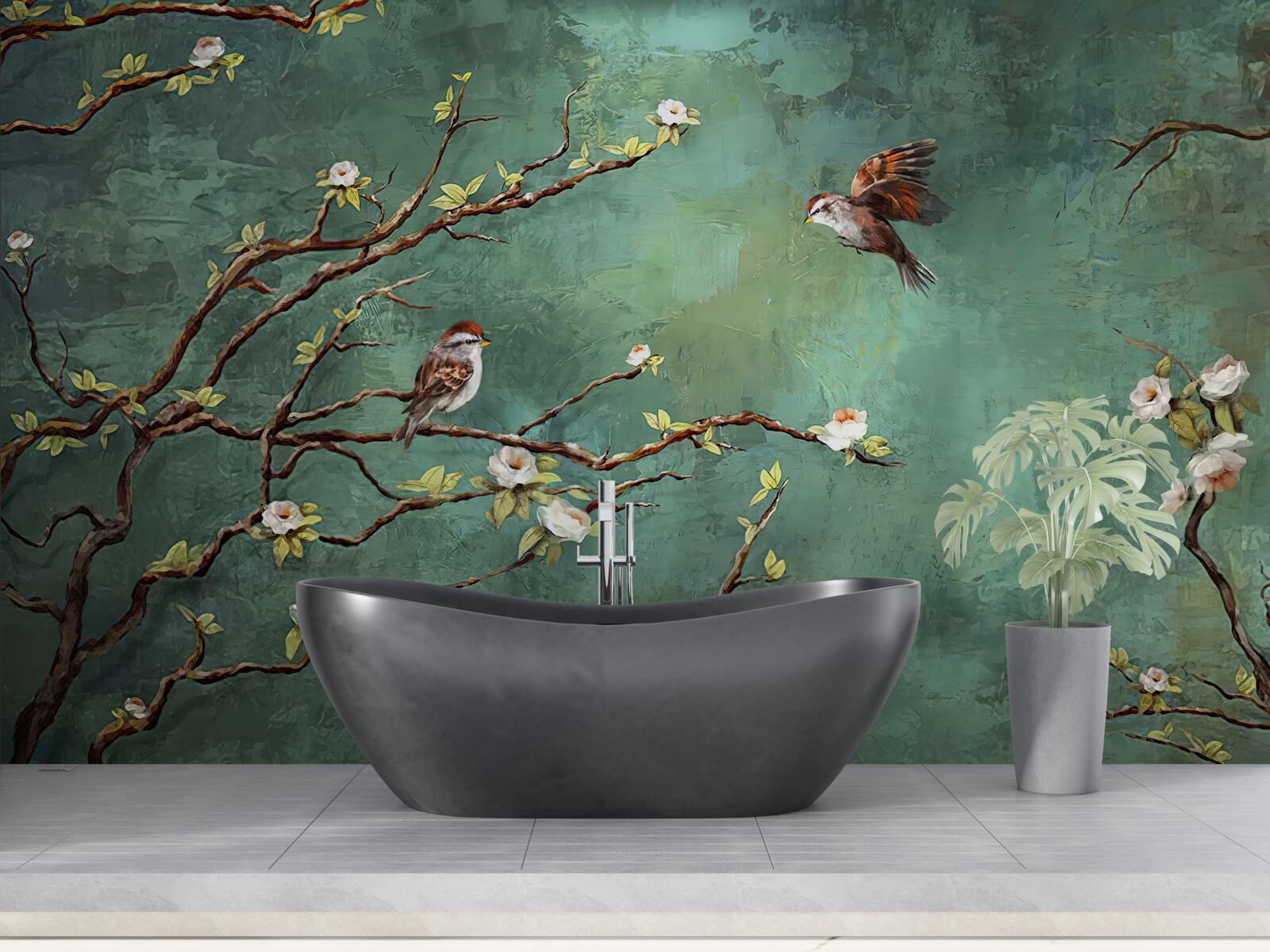 Fotobehang takken zijn bezaaid met vogels