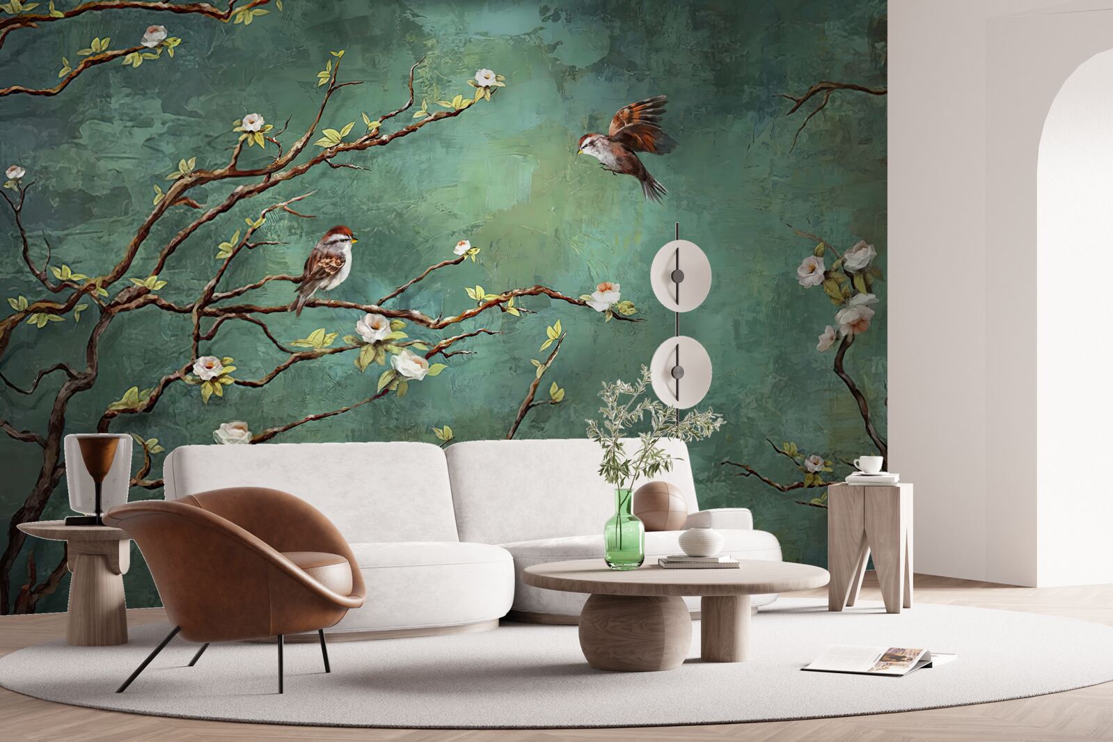 Fotobehang takken zijn bezaaid met vogels