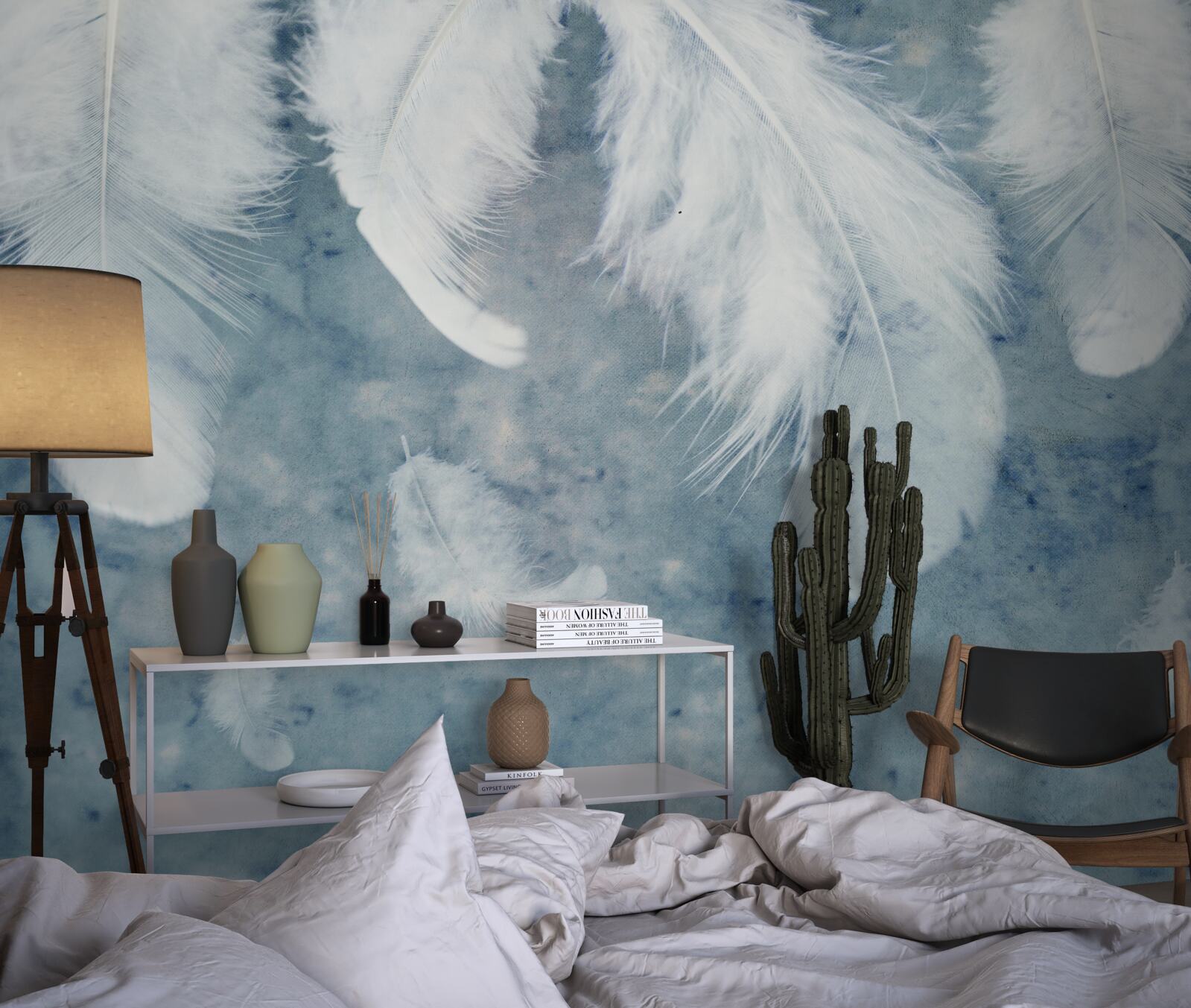 Fotobehang blauwe achtergrond accentueert de pen