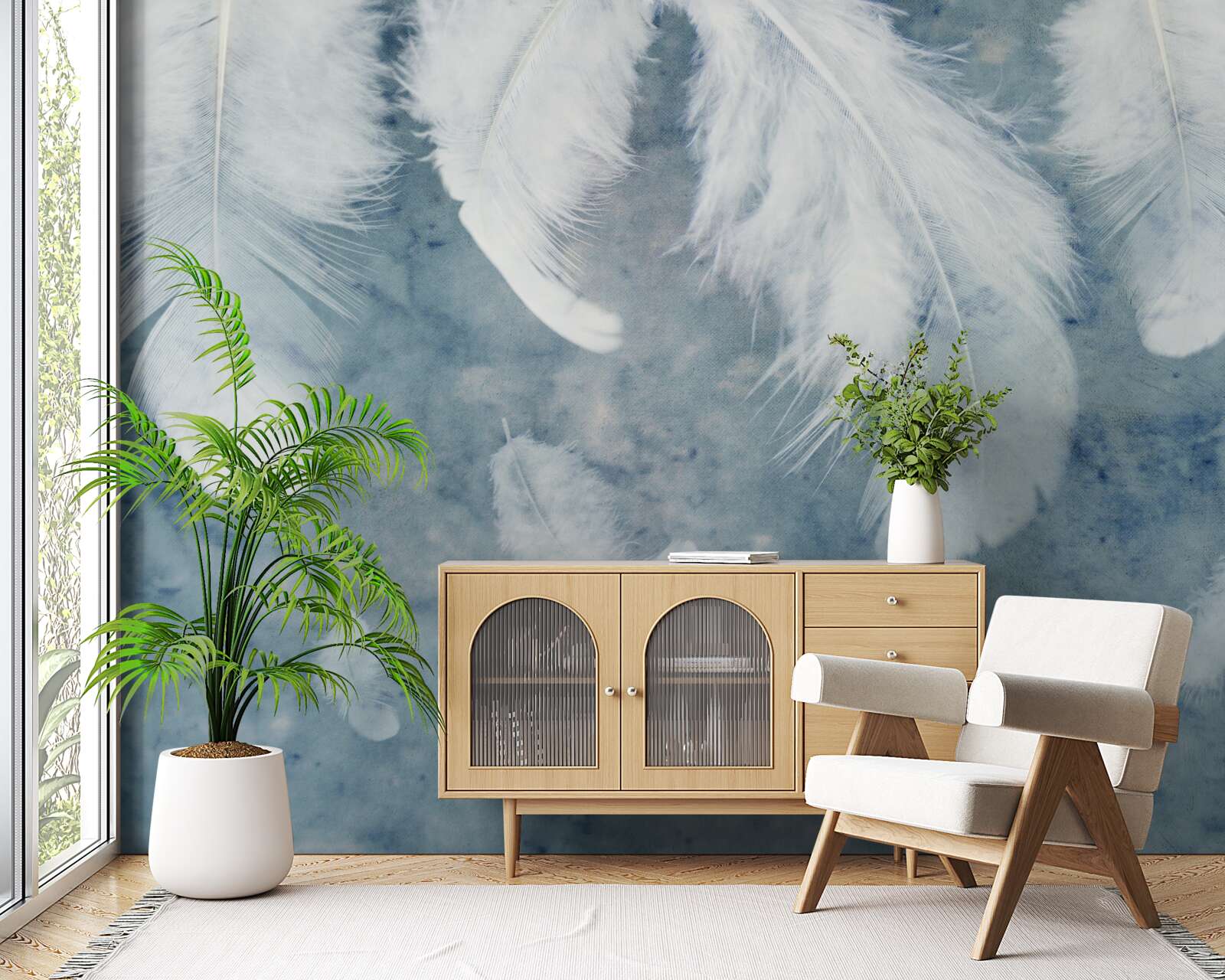 Fotobehang blauwe achtergrond accentueert de pen