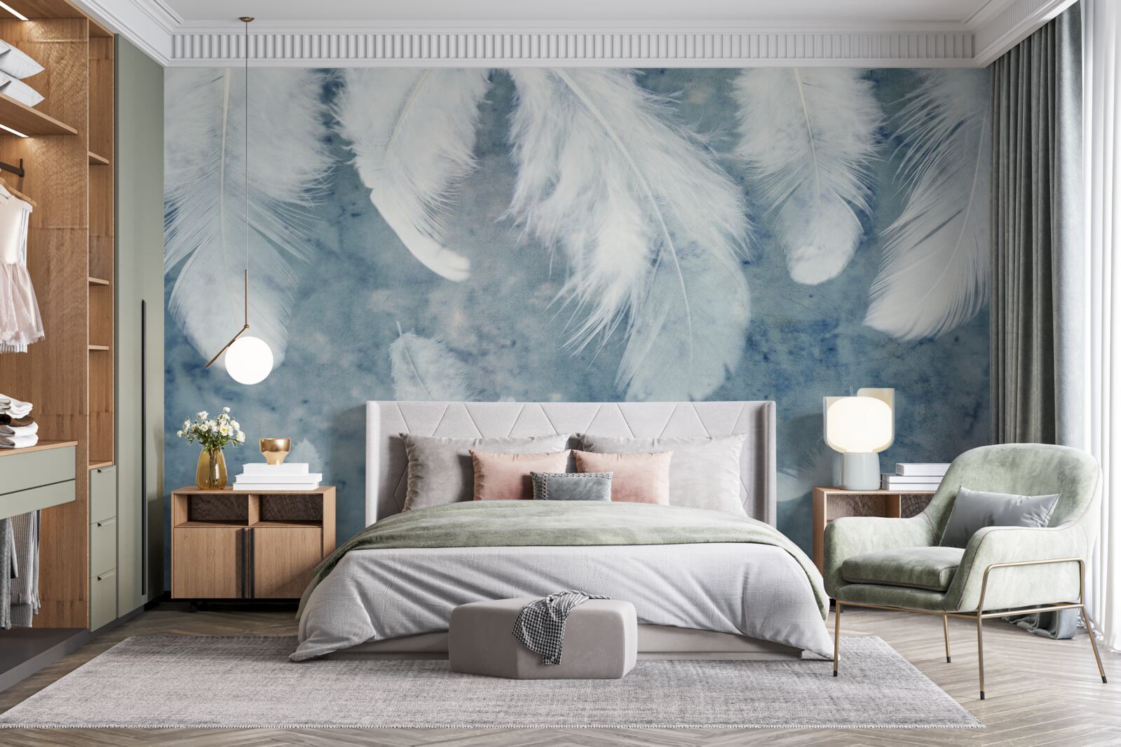 Fotobehang blauwe achtergrond accentueert de pen