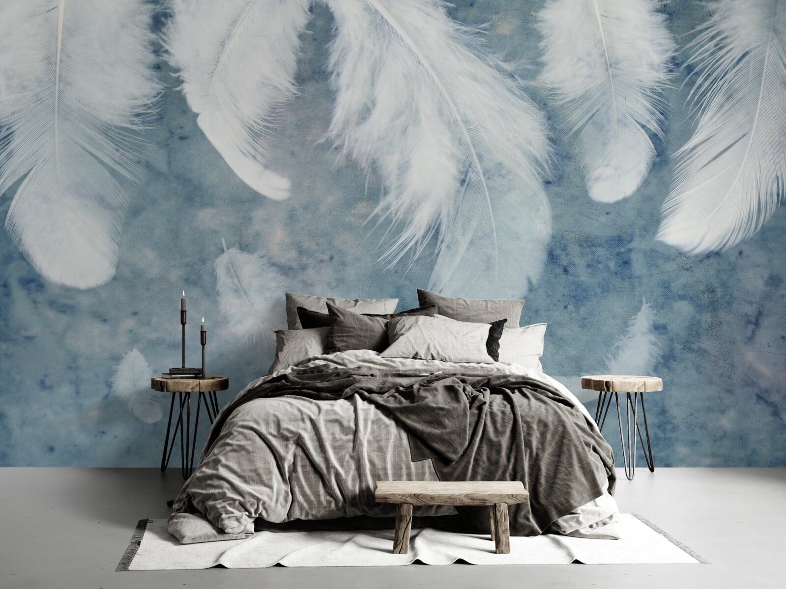 Fotobehang blauwe achtergrond accentueert de pen