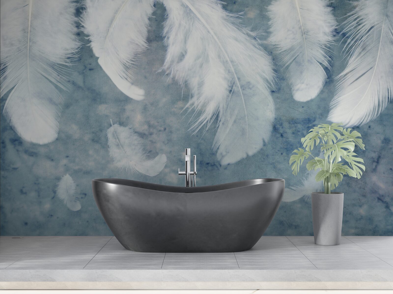 Fotobehang blauwe achtergrond accentueert de pen