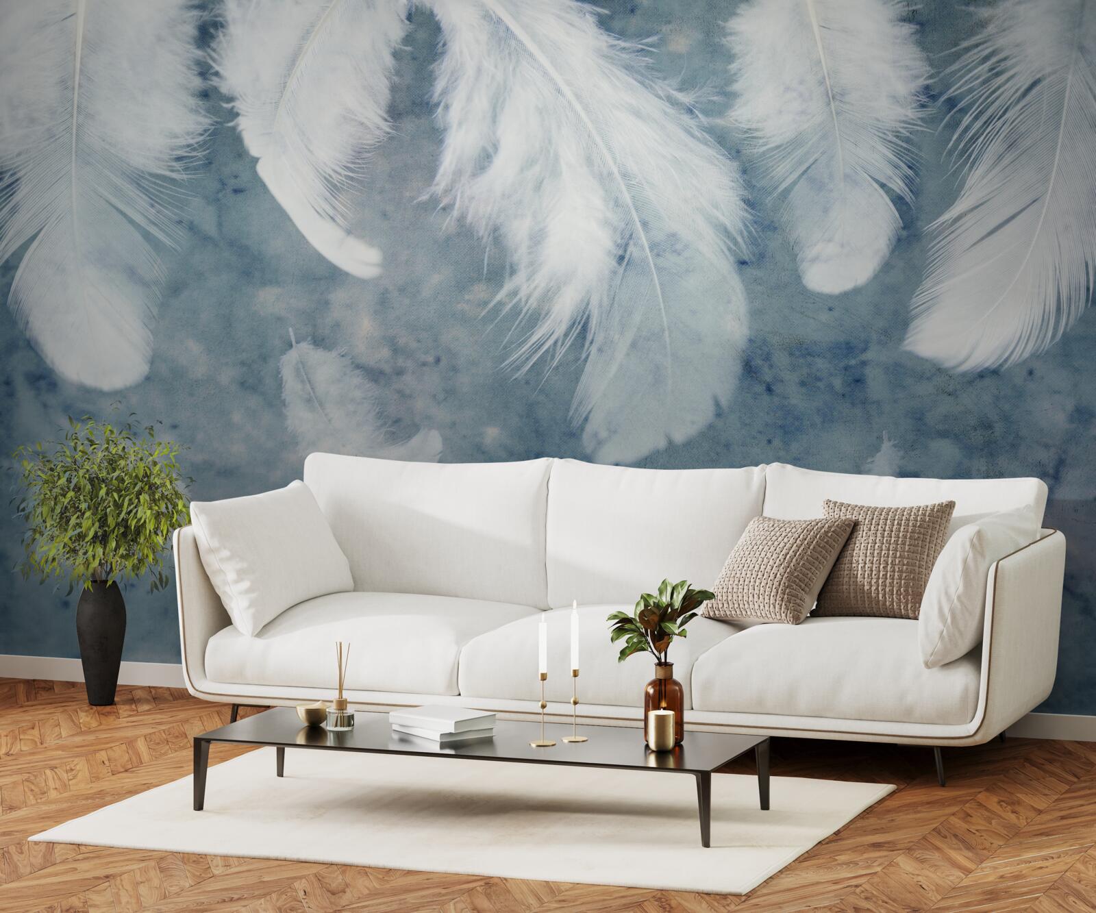 Fotobehang blauwe achtergrond accentueert de pen