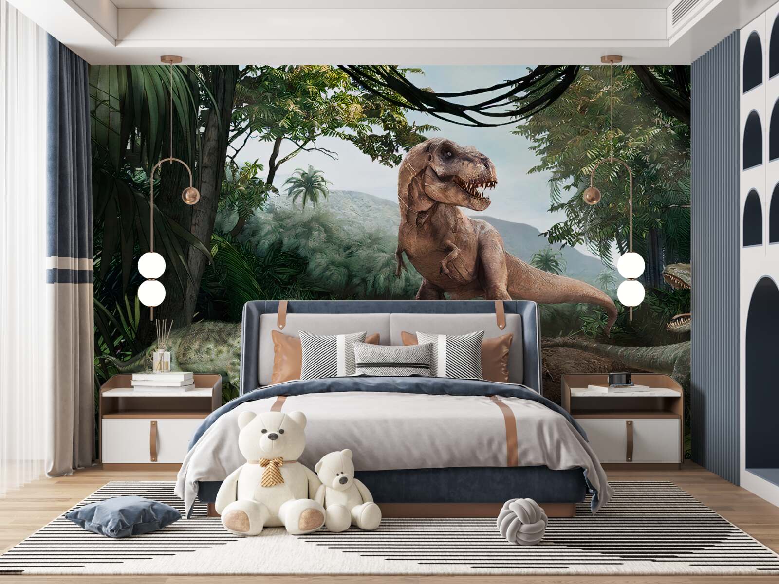 Fotobehang velociraptor, dageraad en prehistorische hagedis