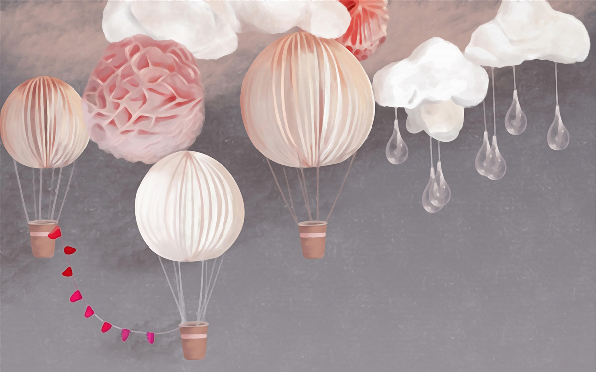 Fotobehang ballen in roze mandjes