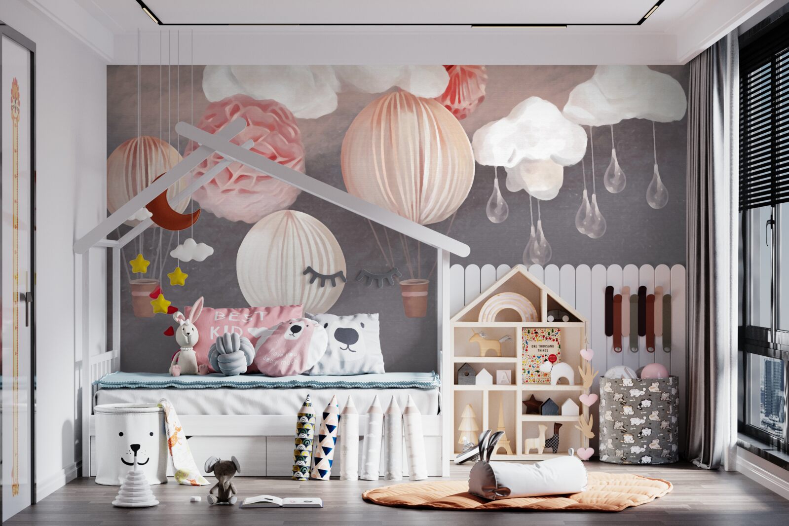 Fotobehang ballen in roze mandjes