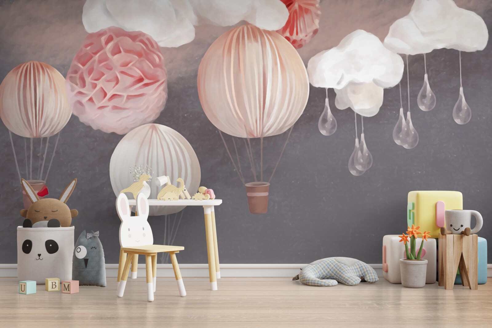 Fotobehang ballen in roze mandjes