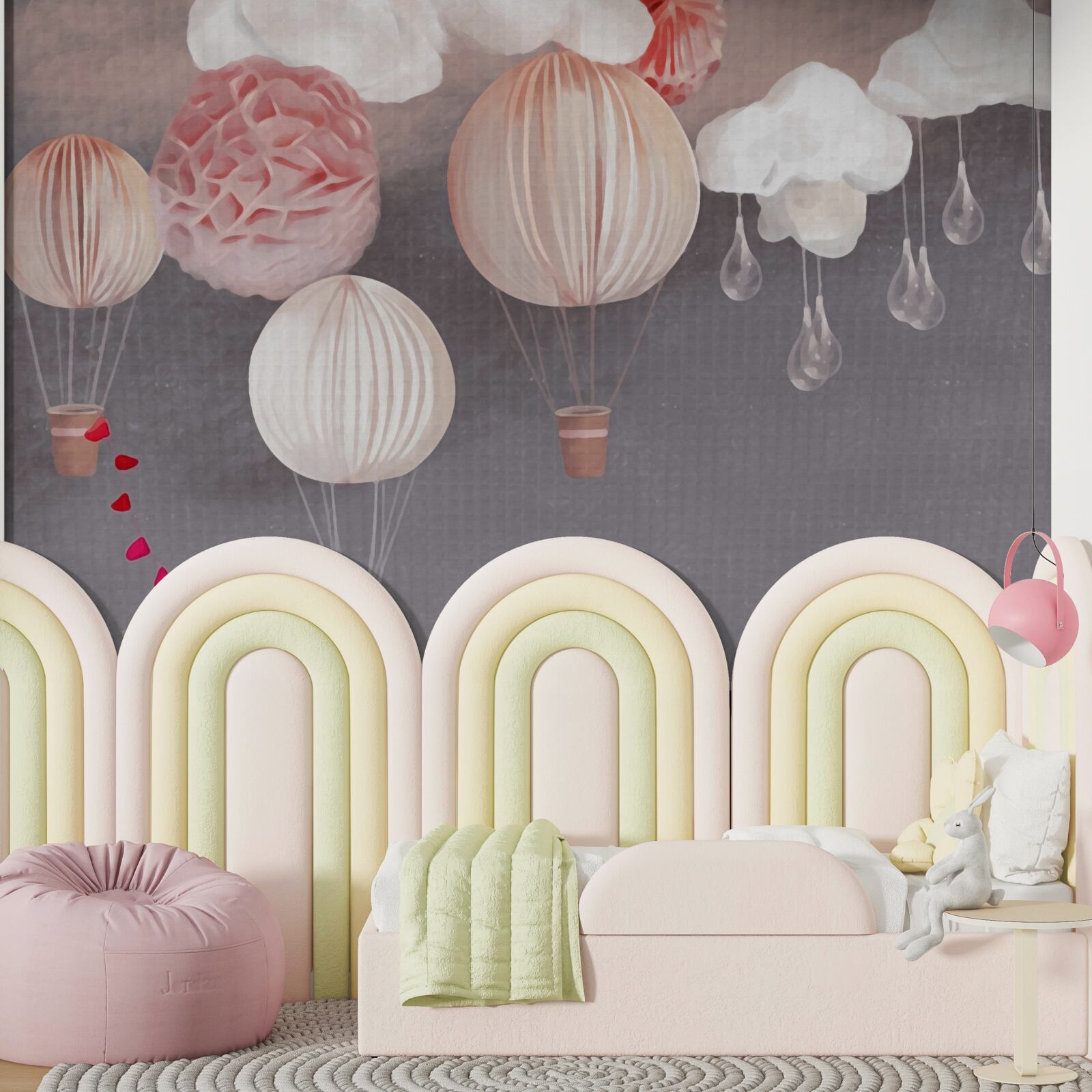 Fotobehang ballen in roze mandjes