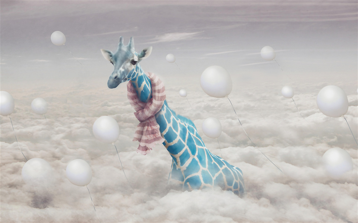 Fotobehang blauwe giraf