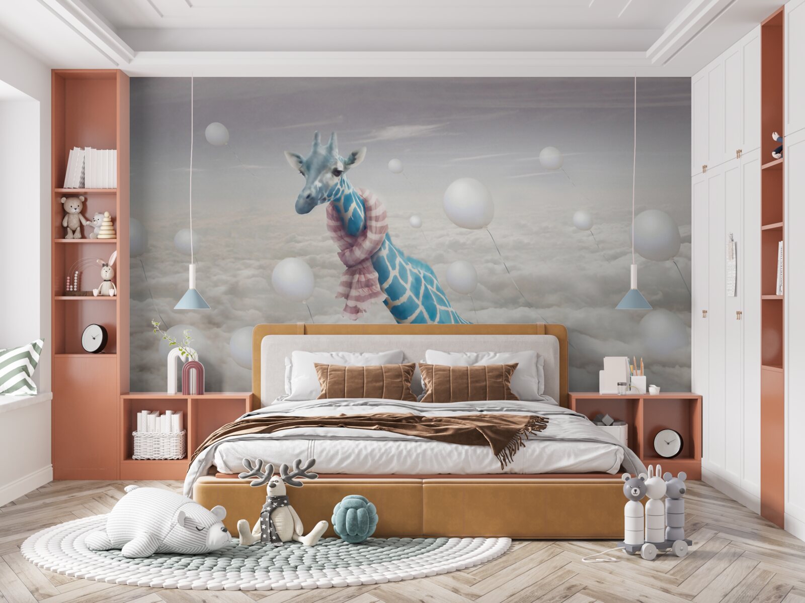 Fotobehang blauwe giraf