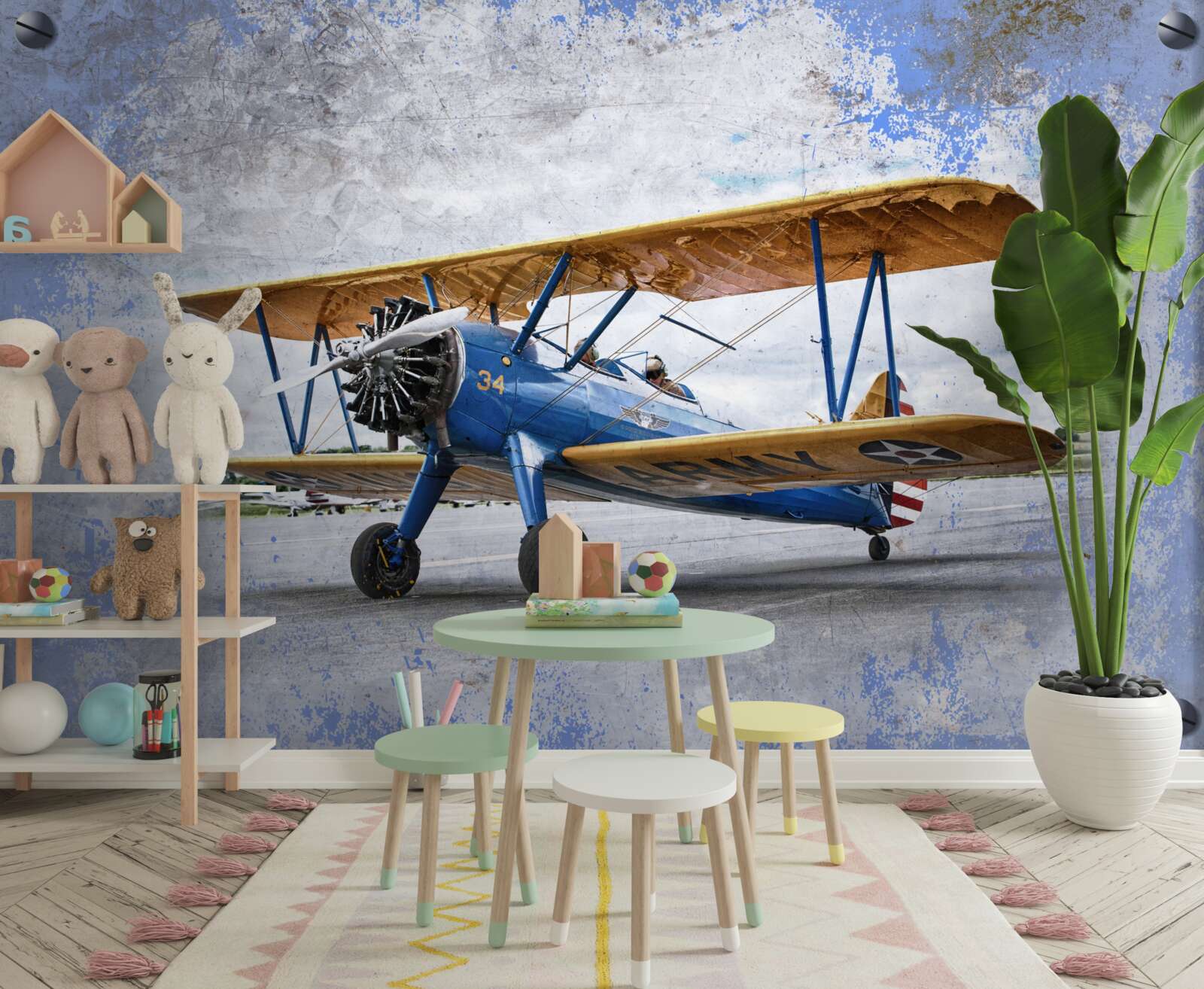 Fotobehang vliegtuig en tweedekker