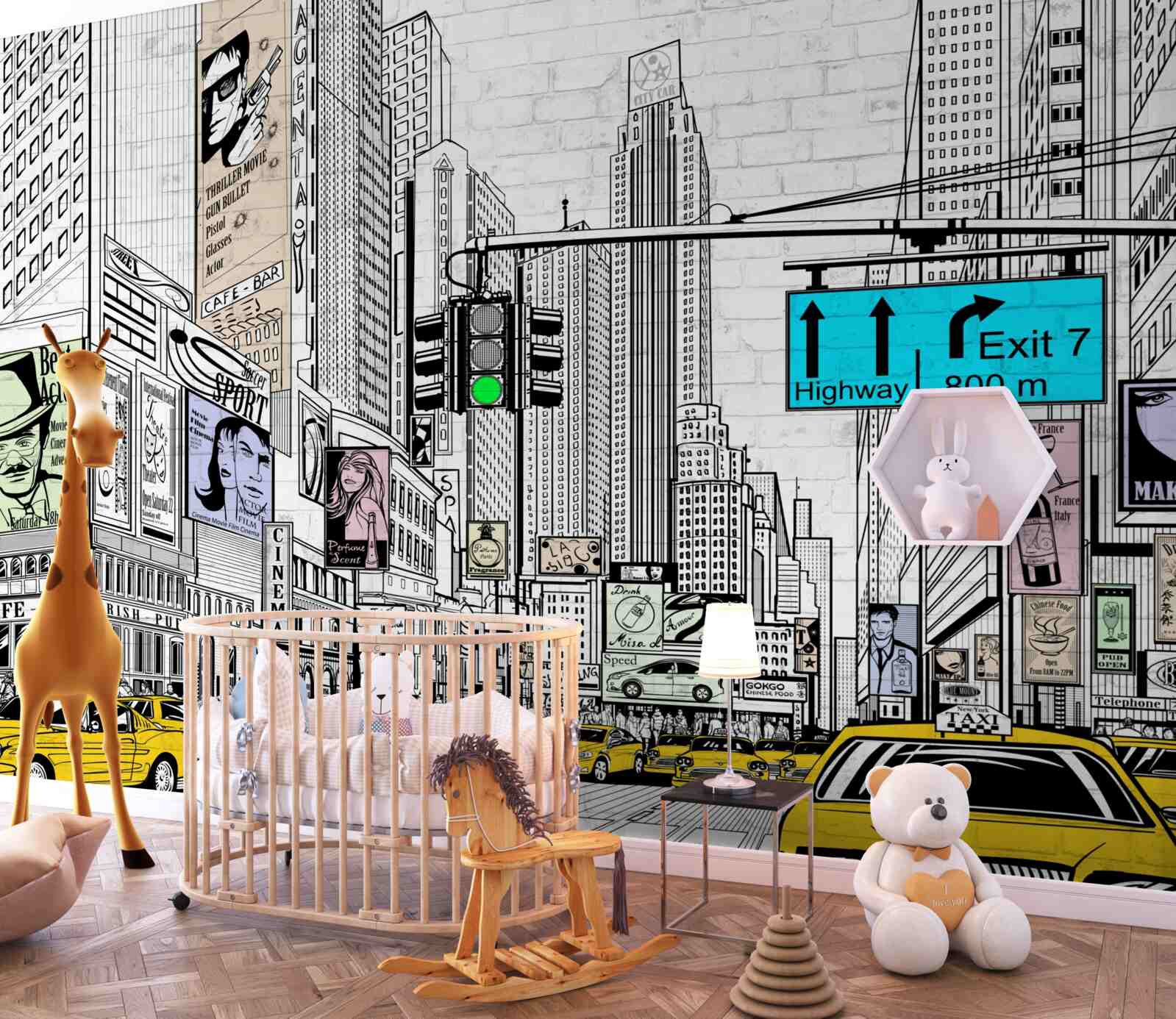 Fotobehang megasteden en bevolkte gebieden zijn geel gemarkeerd