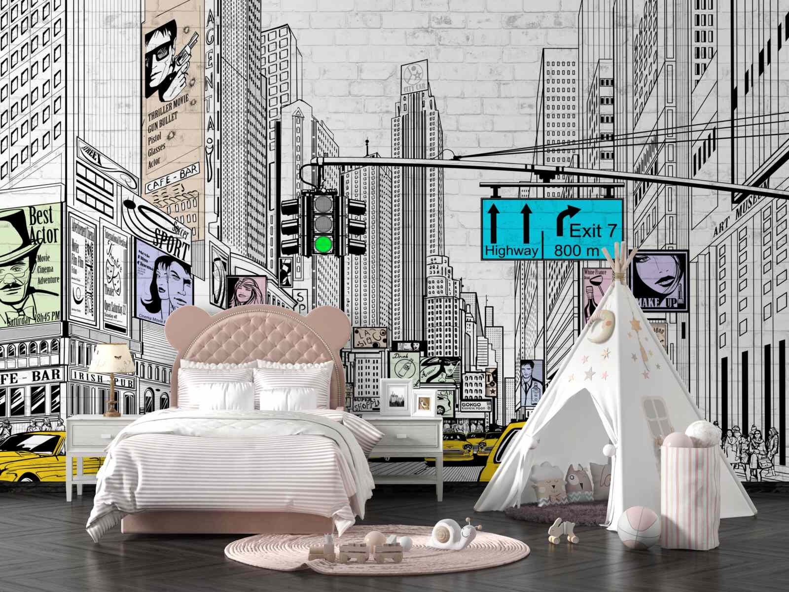 Fotobehang megasteden en bevolkte gebieden zijn geel gemarkeerd