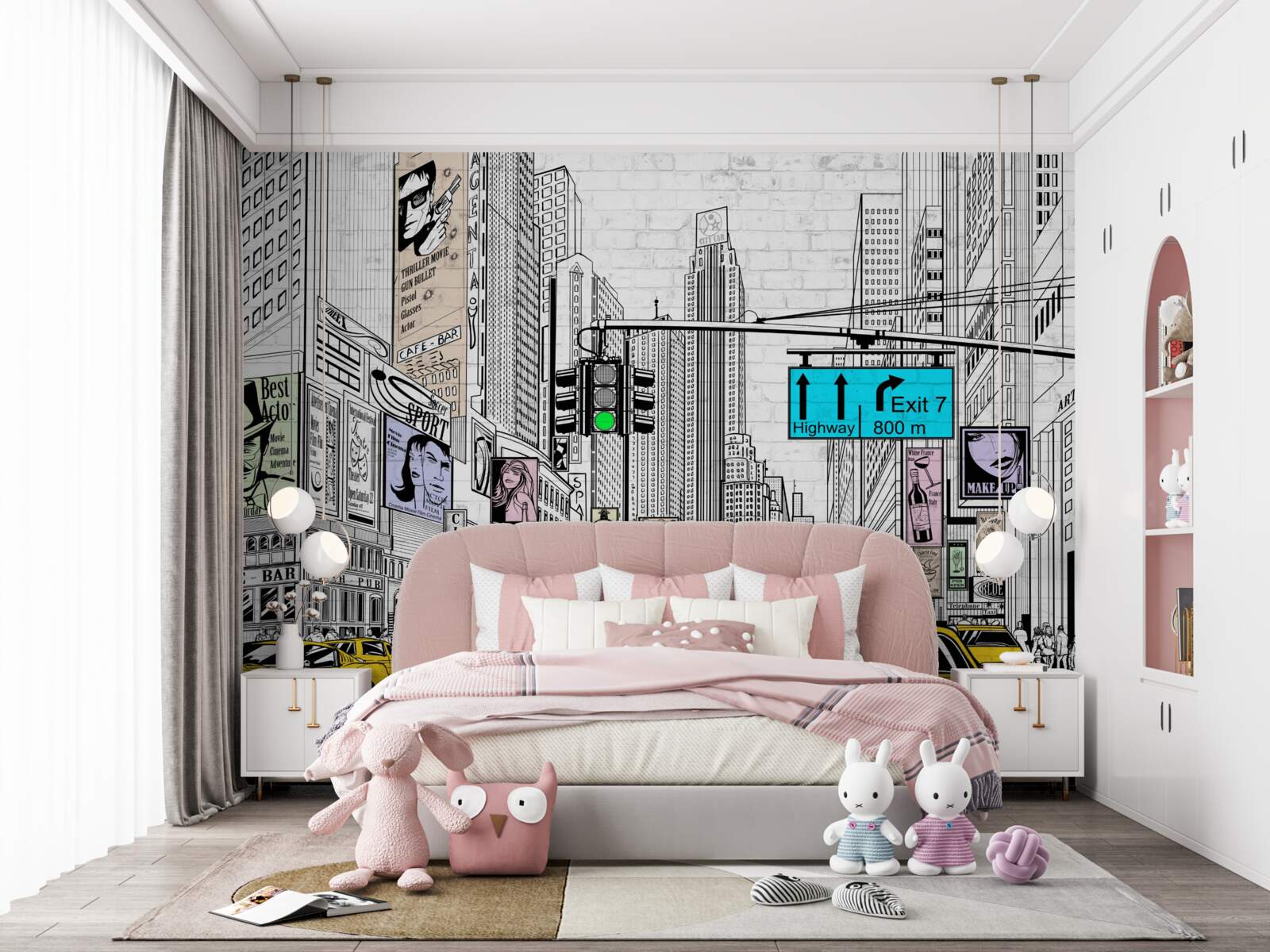 Fotobehang megasteden en bevolkte gebieden zijn geel gemarkeerd