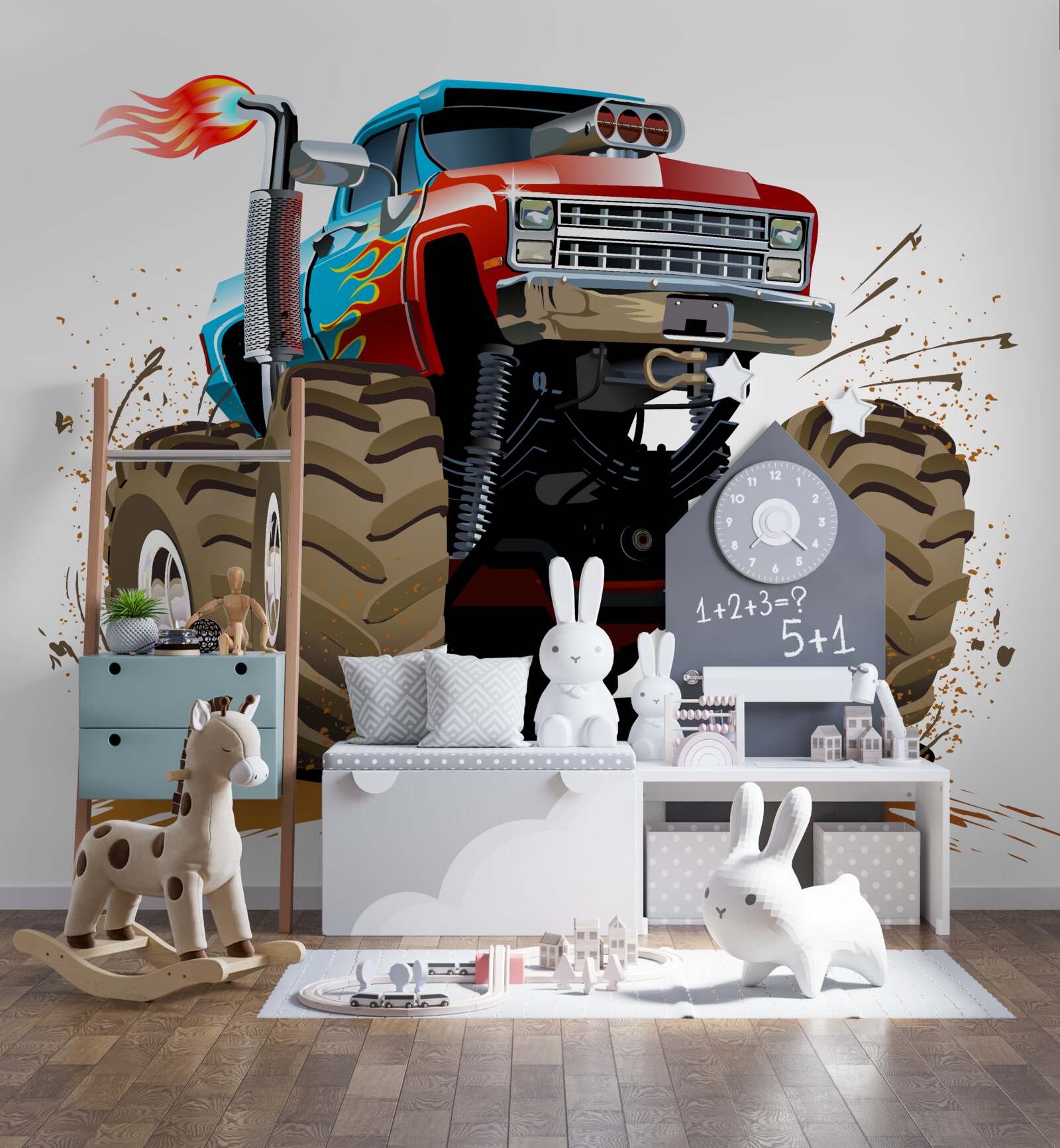 Fotobehang grondverzetvoertuig, reusachtige pick-uptruck en vervoermiddel