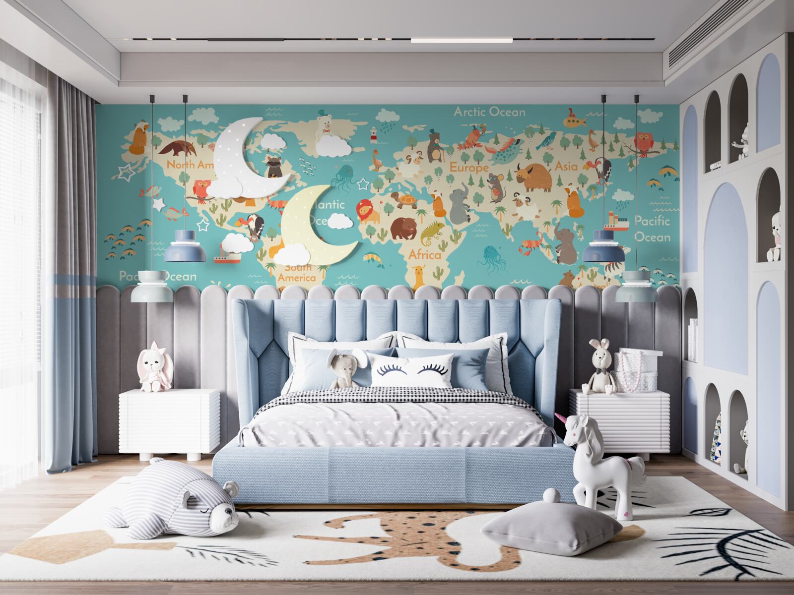 Fotobehang turquoise schaduwkaart