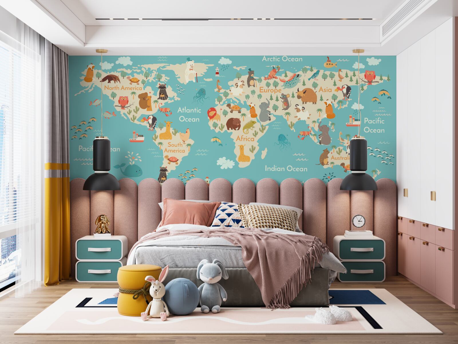 Fotobehang turquoise schaduwkaart